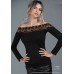 Maglia sottogiacca Jadea Galà scollo alla Bardot nero inserti oro ART.4841