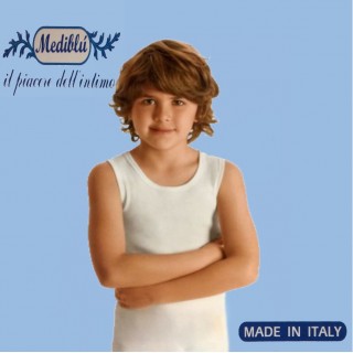 Medì blu Canotta Bambino girocollo Spalla larga in cotone ART.MEDI S/L-BM