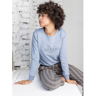 Pigiama Jadea home 5111 invernale donna lungo caldo cotone CELESTE