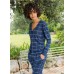 Pigiama donna lungo cotone primaverile Jadea 3101 blu-salvia