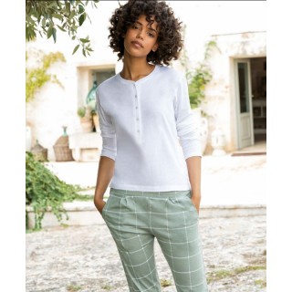 Pigiama donna lungo cotone primaverile Jadea 3102 bianco-salvia