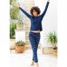 Pigiama donna lungo cotone primaverile Jadea 3102 blu